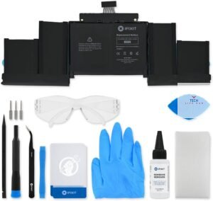 An iFixit Battery Kit, suitable for MacBook Pro 2015, featuring a replacement battery and tools for a DIY upgrade