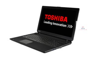 Image of a range of Toshiba laptops on display.